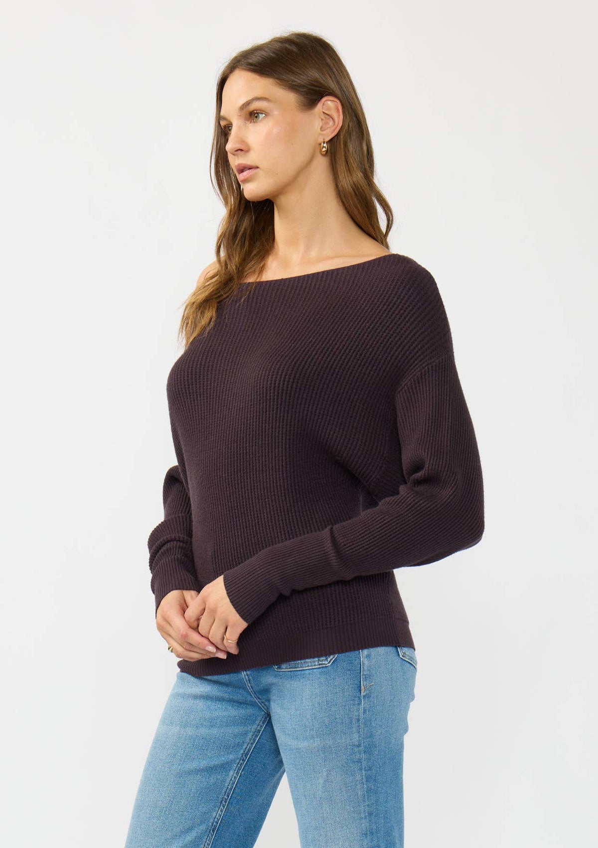 Long Sleeve Waffle Knit Pullover Sweater: Natural / S