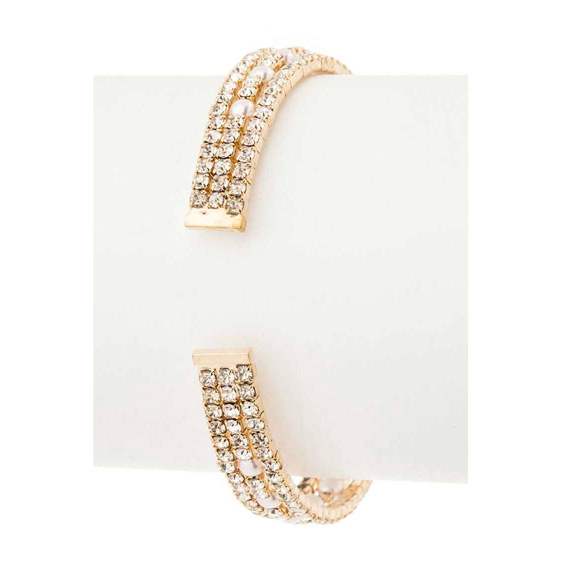 Rhinestone Bridal Open Cuff - Delicate Design: Gold