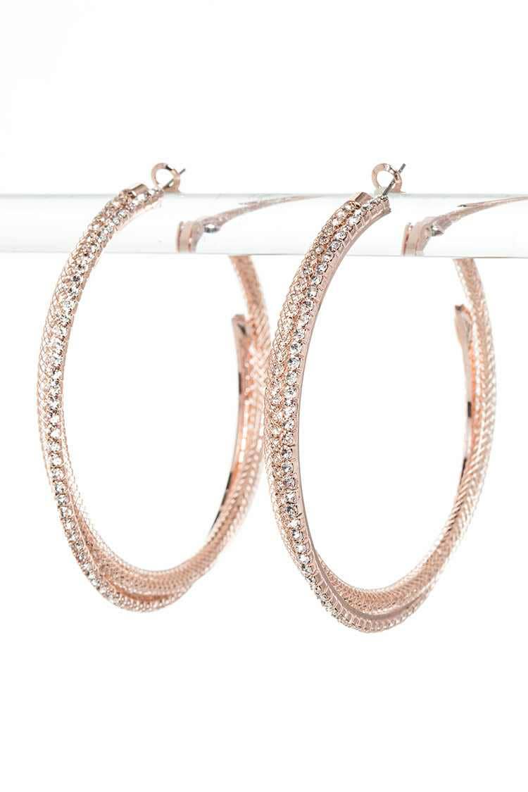 Twisted Rhinestone Iconic Hoop Earrings: Silver