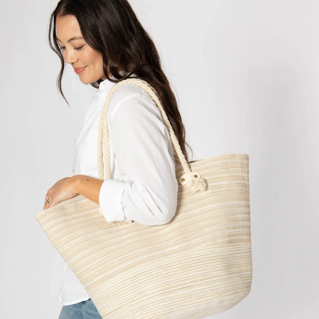 San Diego Hat Co. Renia Multi Striped Ribbon Braided Tote