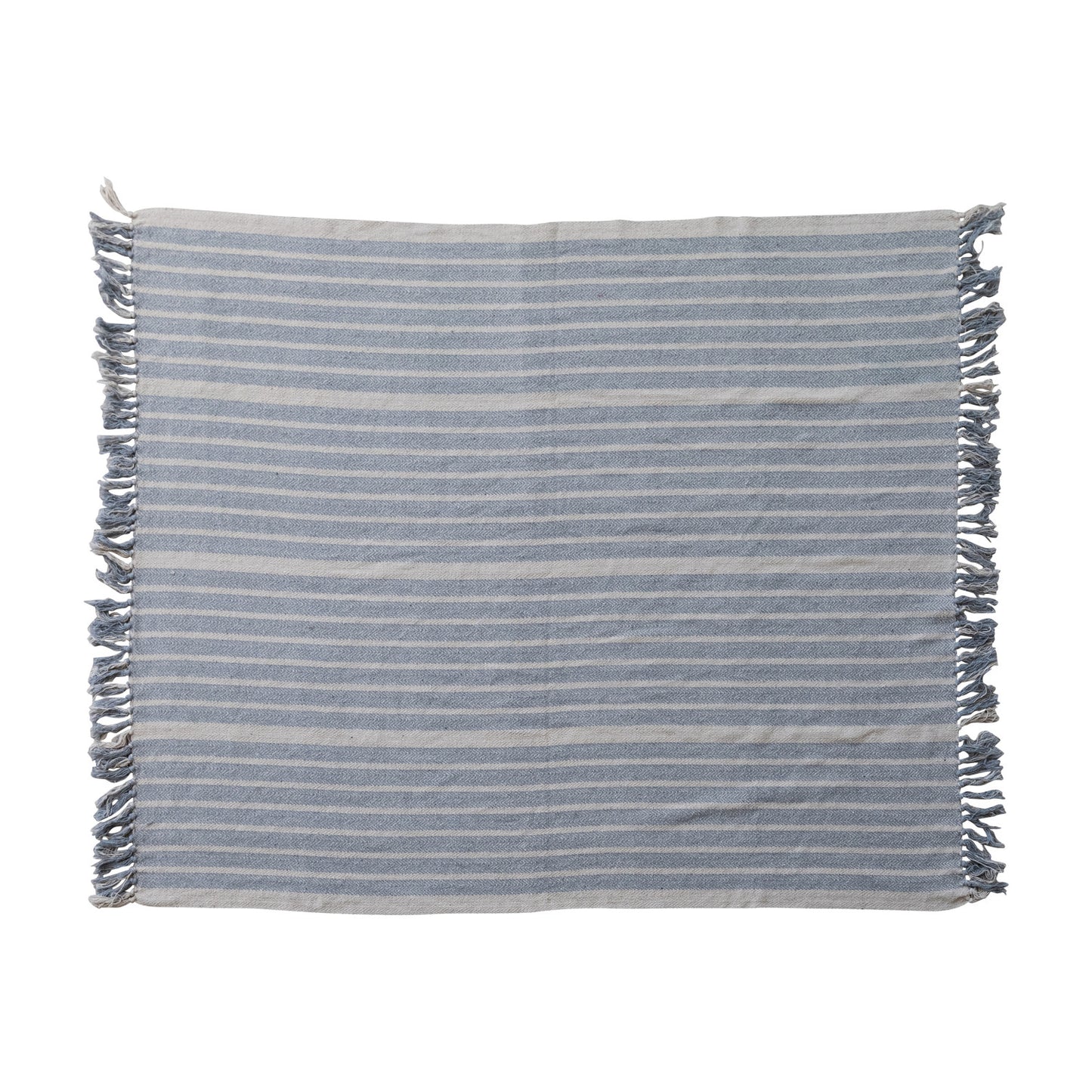 Creative Coop Woven Cotton Throw With Fringe - Blue Natural Stripe