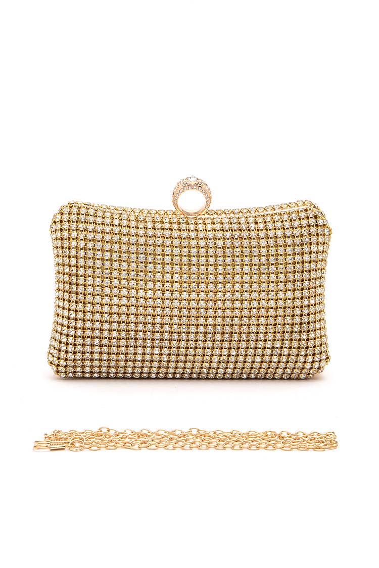 Rhinestone Statement Box Clutch: Gold