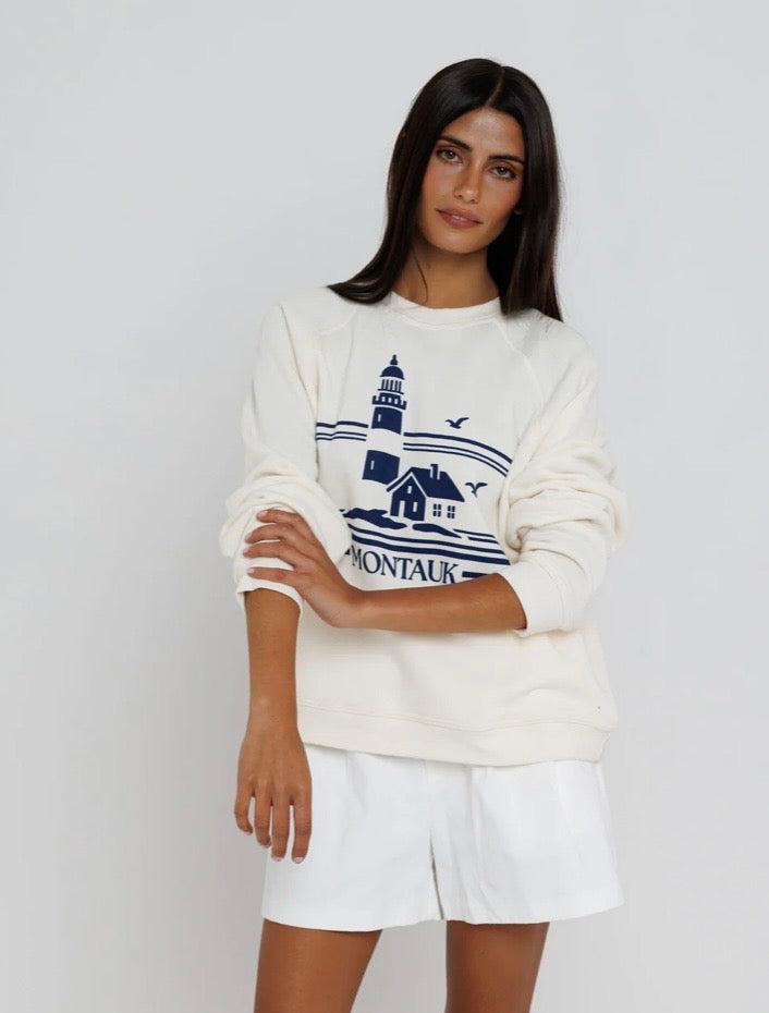 Sunny Somewhere Montauk Lighthouse Raglan Crew
