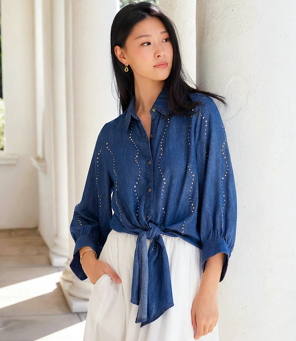 Karen Kane Gemstone Denim Blouse