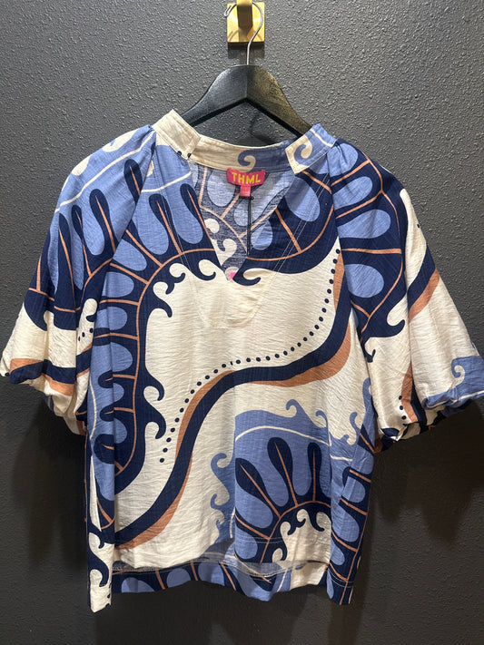 THML Abstract Puff Sleeve Top