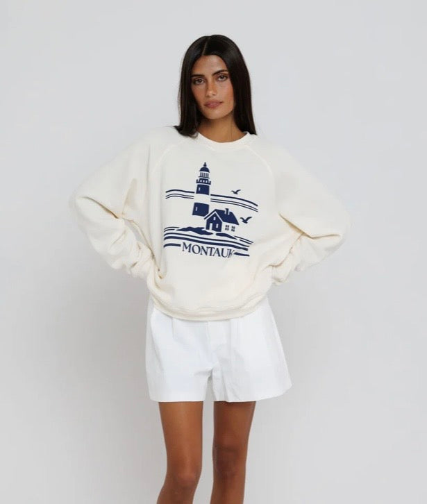 Sunny Somewhere Montauk Lighthouse Raglan Crew
