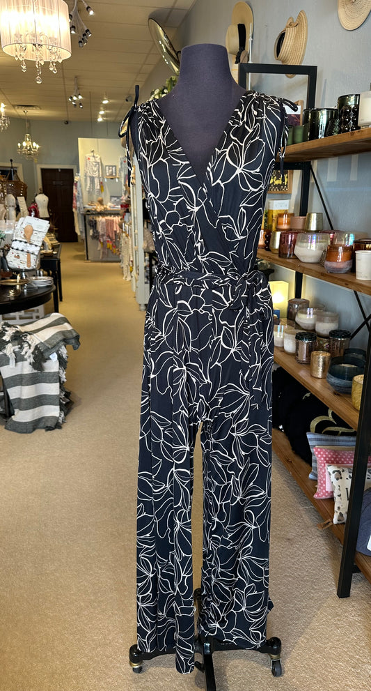 Ariella Printed Surplice Jumpsuit W/Belt