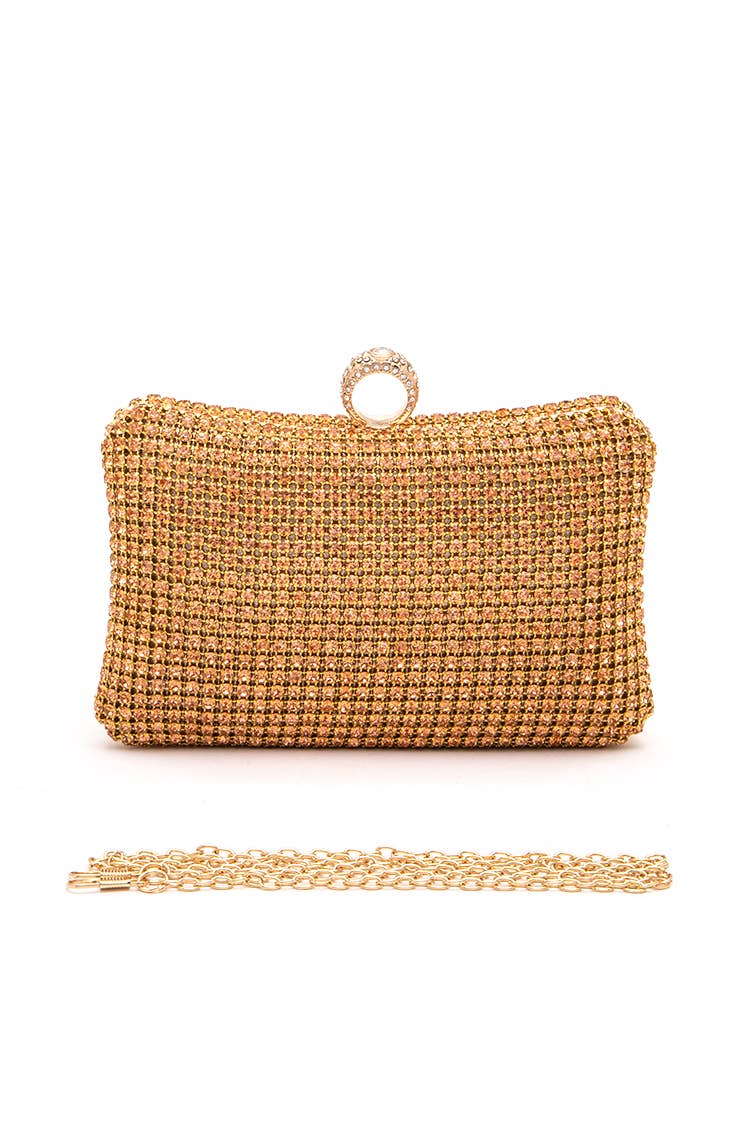 Rhinestone Statement Box Clutch: Gold