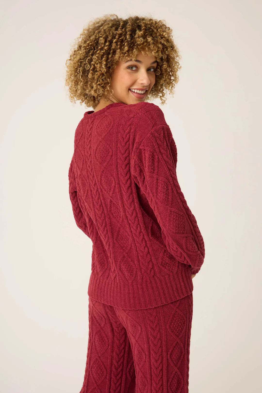 Pj Salvage Cable Knit V Neck Sweater