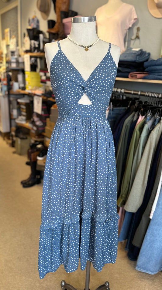 Angie Blue And White Polka Dot Midi