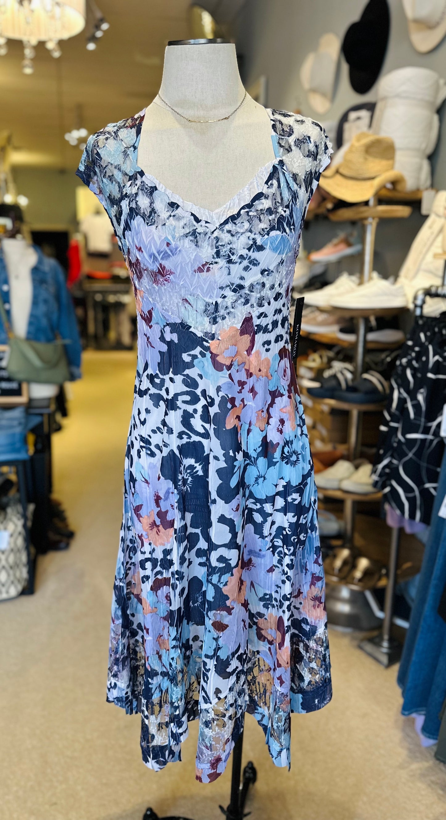 Komarov Handkerchief Hem Dress Hibiscus Leopard