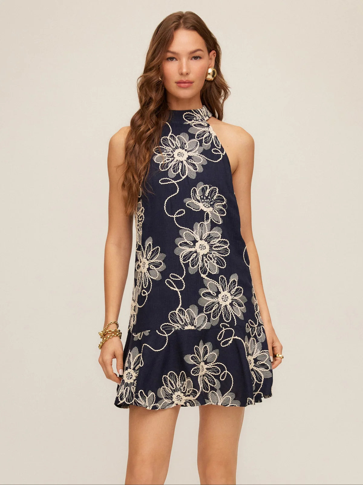 Fifteen Twenty Brenda Embroidered Ruffle Hem Mini Dress