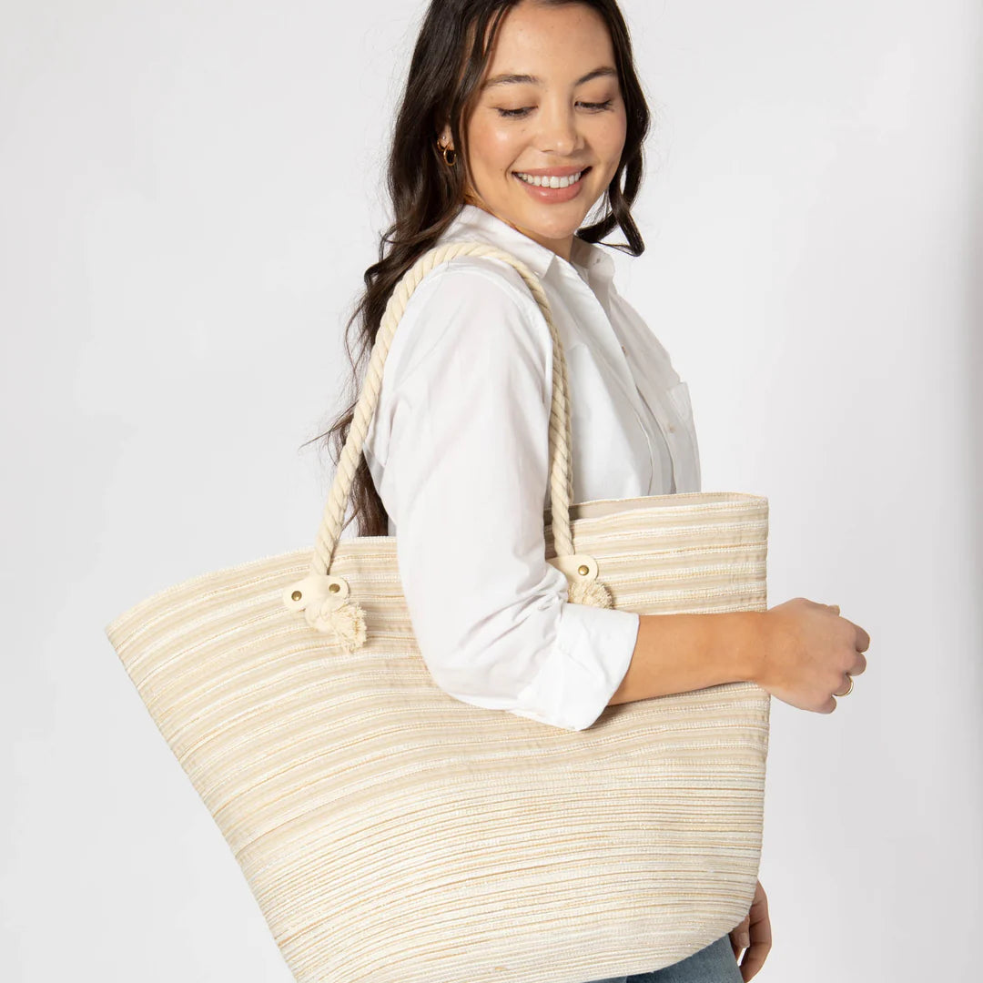 San Diego Hat Co. Renia Multi Striped Ribbon Braided Tote