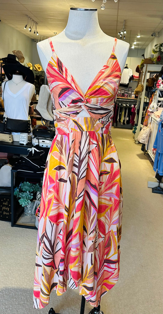 Angie Tropical Twist Front Handkerchief Hem Dress