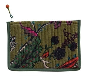 Creative Coop Quilted Cotton Velvet Zip Pouch