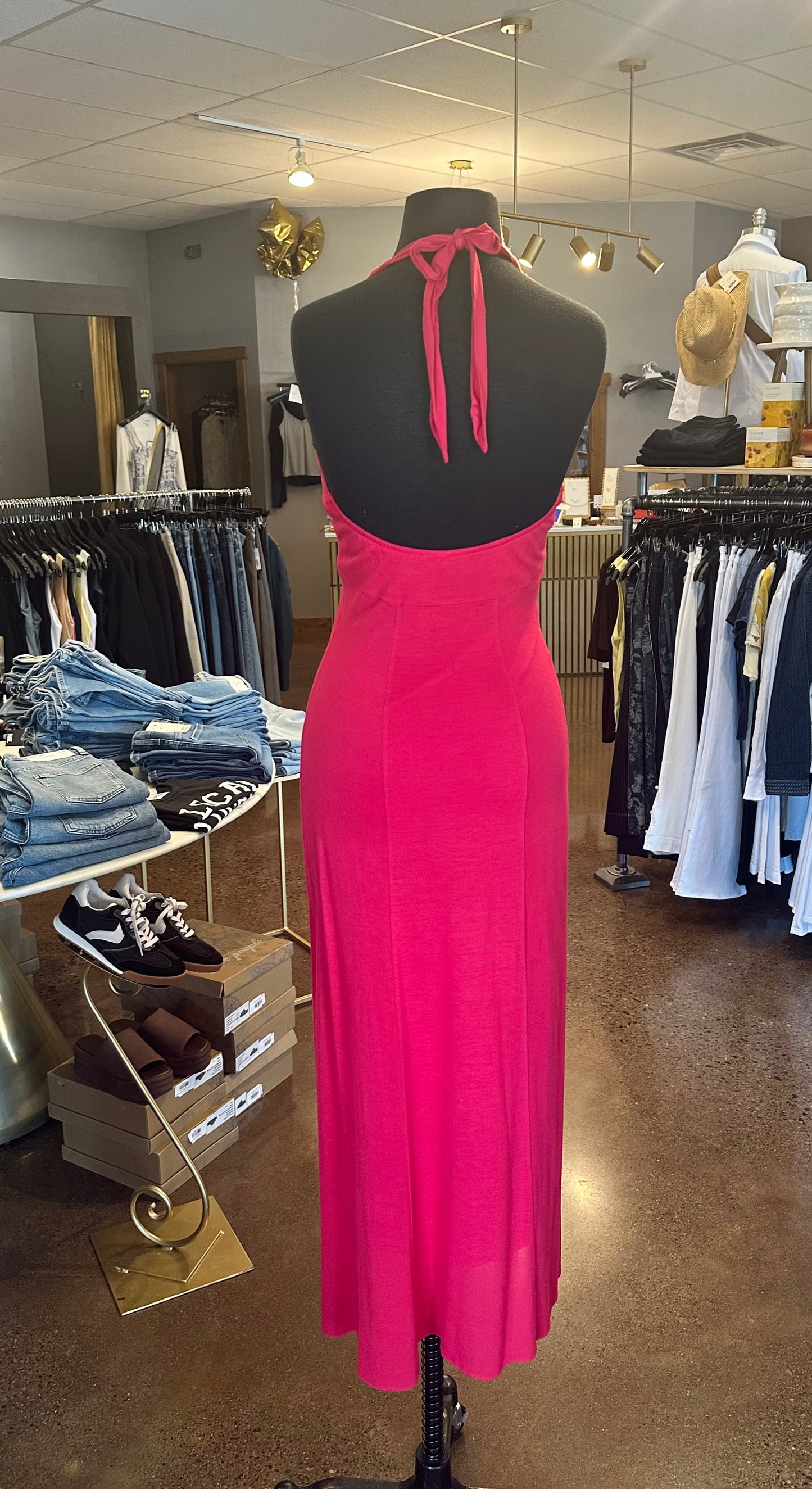 Poleci Red Halter Dress W/Chain Detail