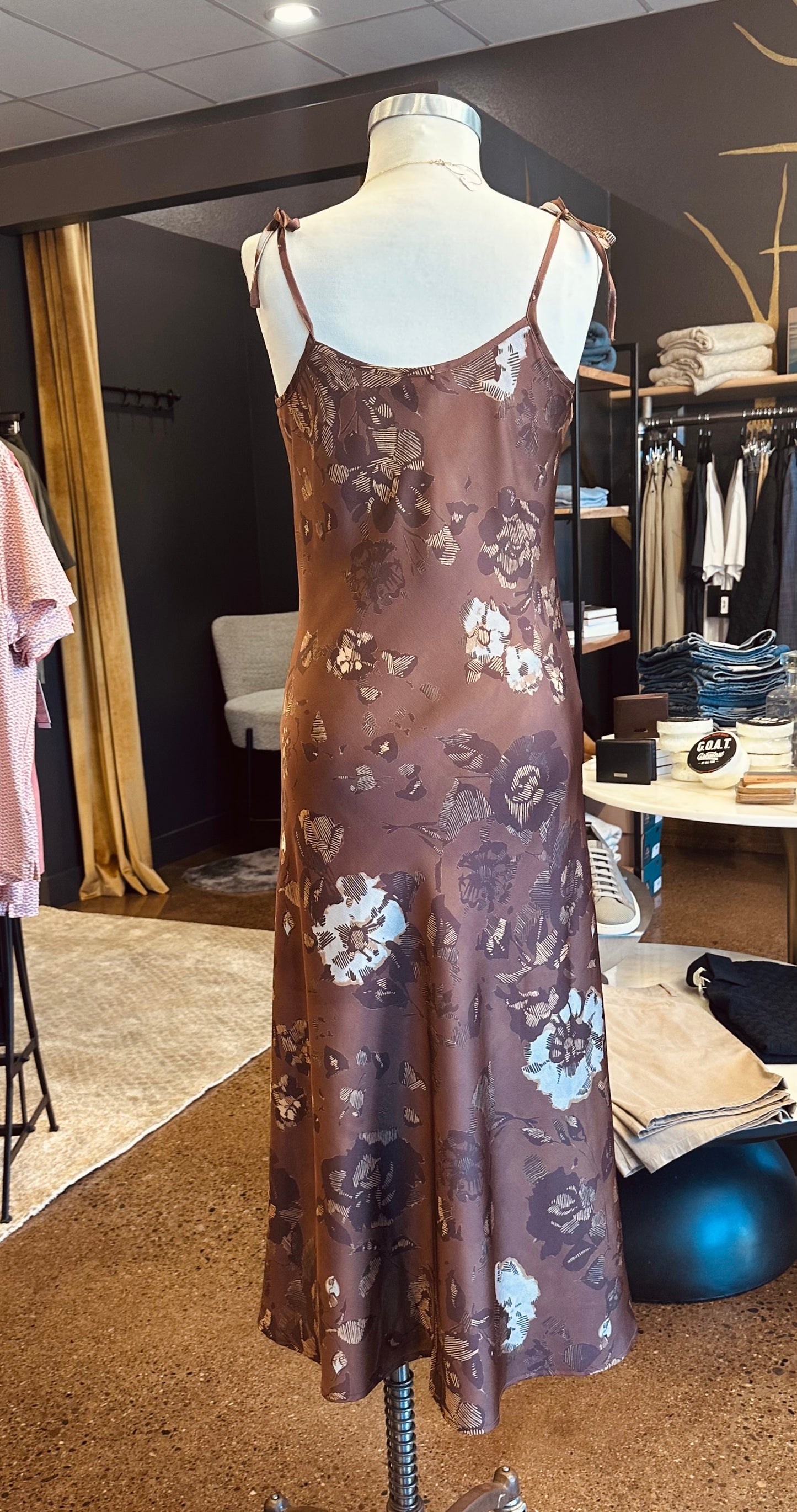 THML Tie Strap Satin Floral Dress