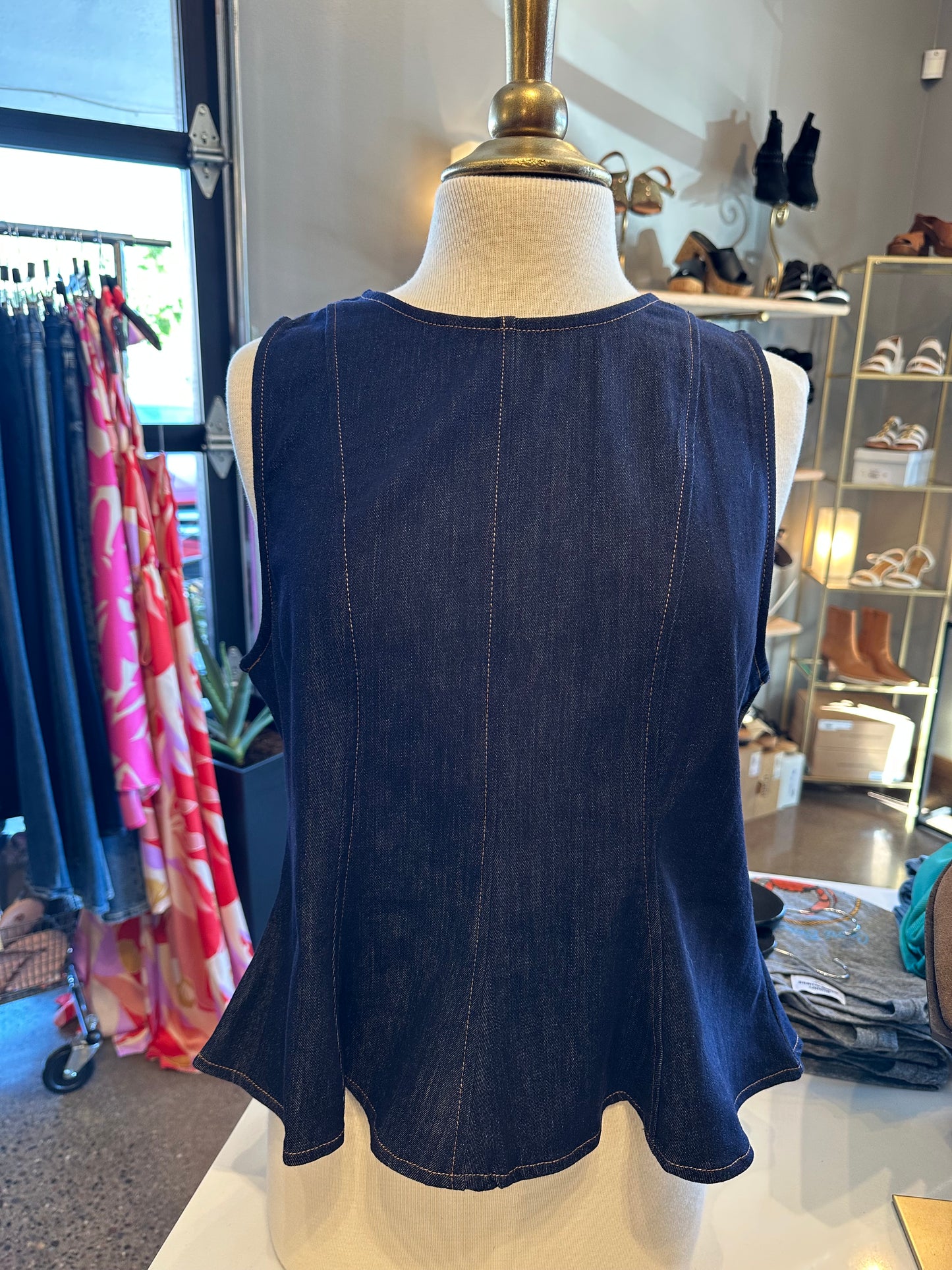 THML Sleeveless Denim Peplum Top