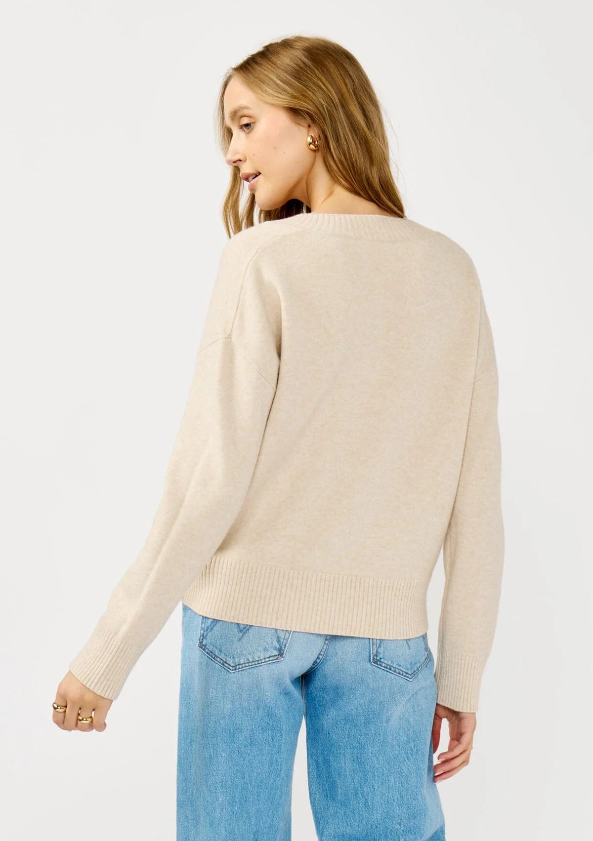 Lovestitch Drop Shoulder V-Neck Ribbed Sweater