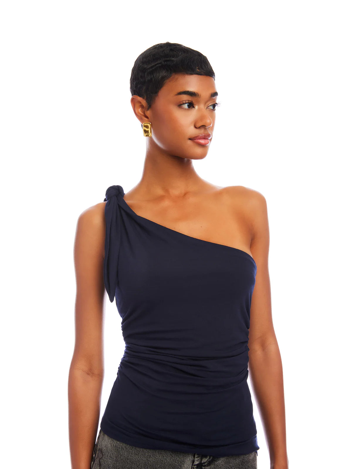 Fifteen Twenty Harper One Shoulder Tie Top Navy