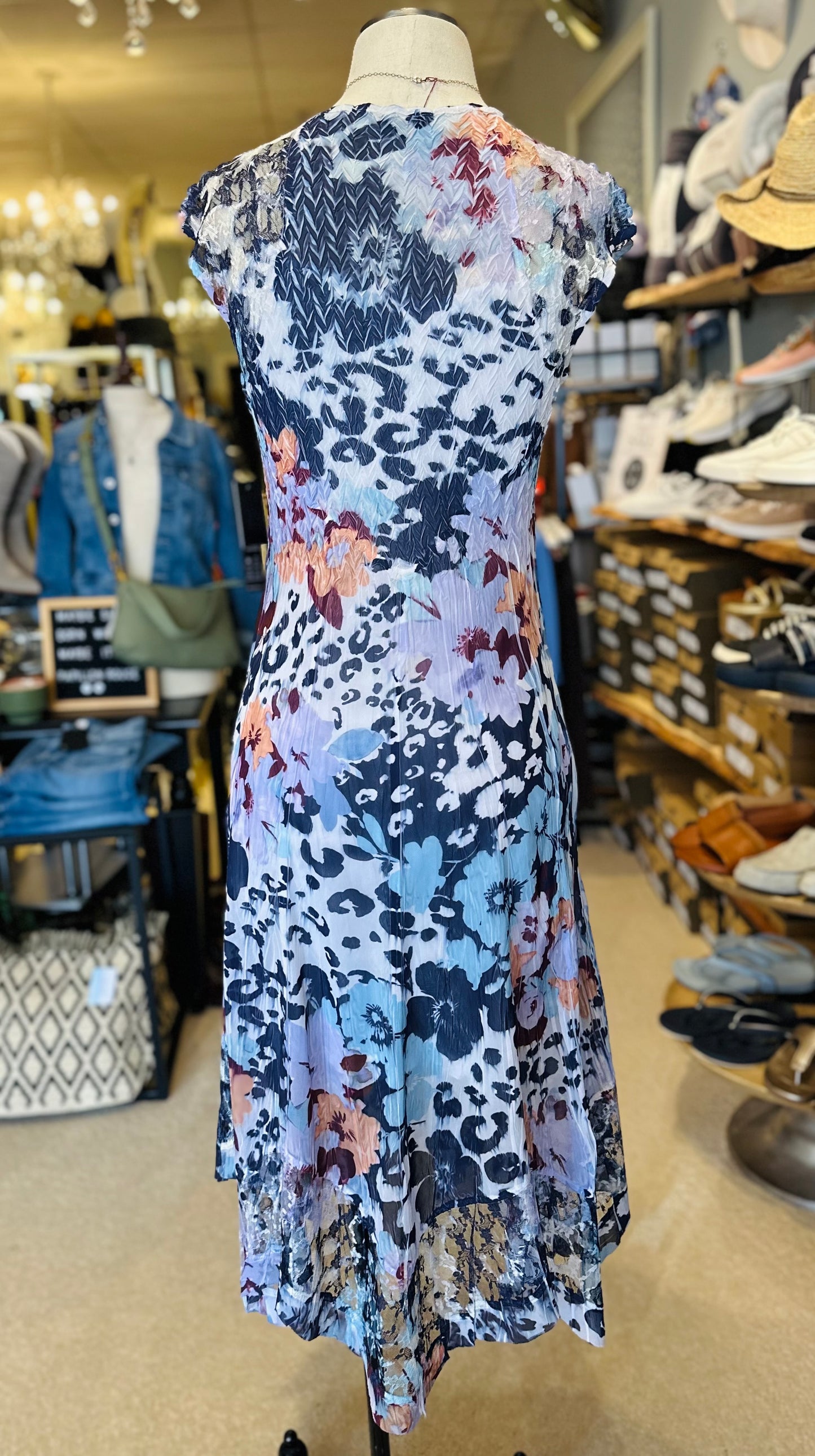 Komarov Handkerchief Hem Dress Hibiscus Leopard