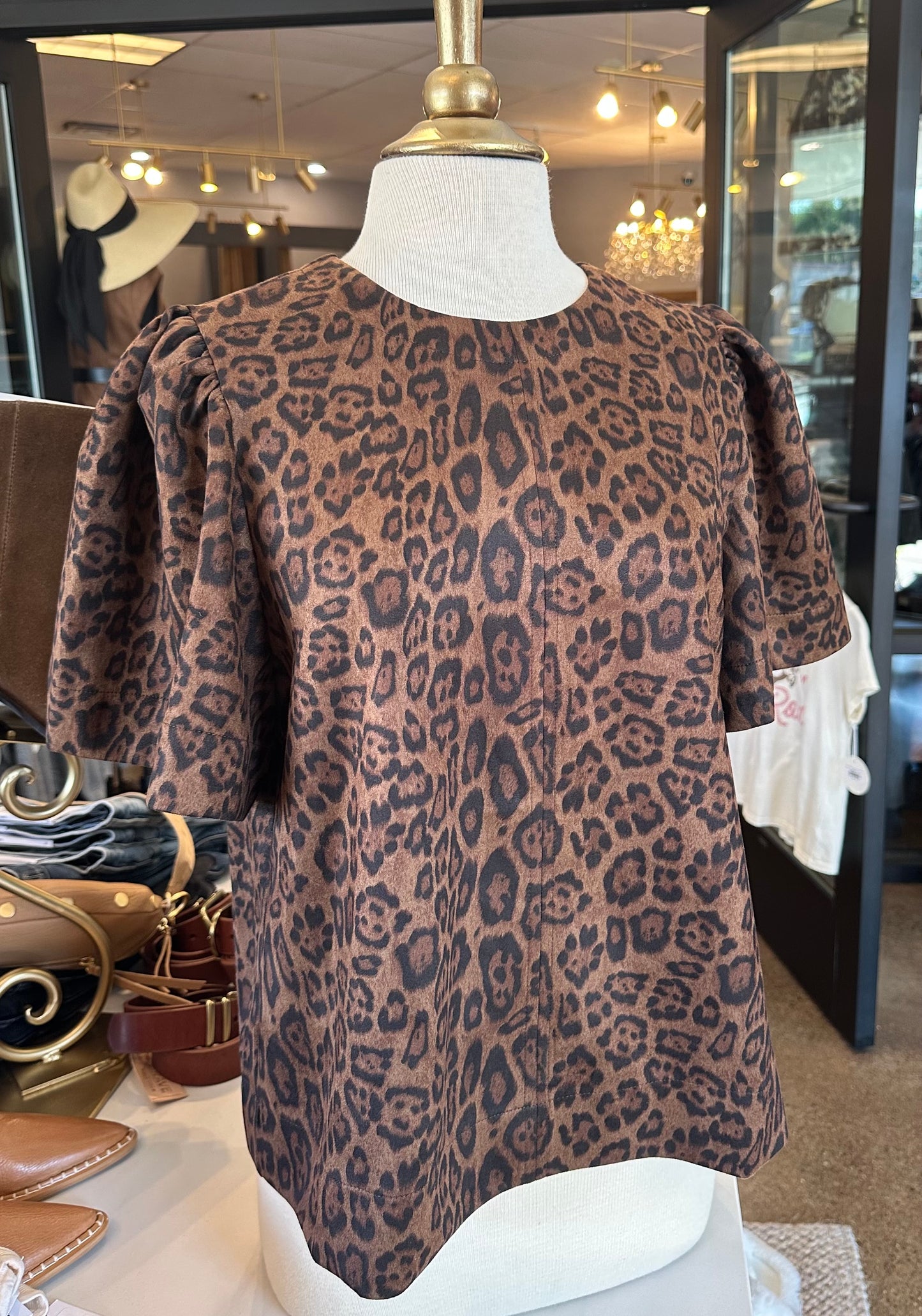 THML Suede Animal Print Top