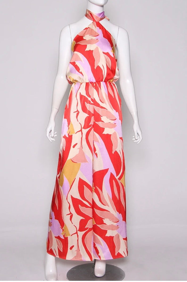 Tyche Coastal Dream Satin Halter Jumpsuit
