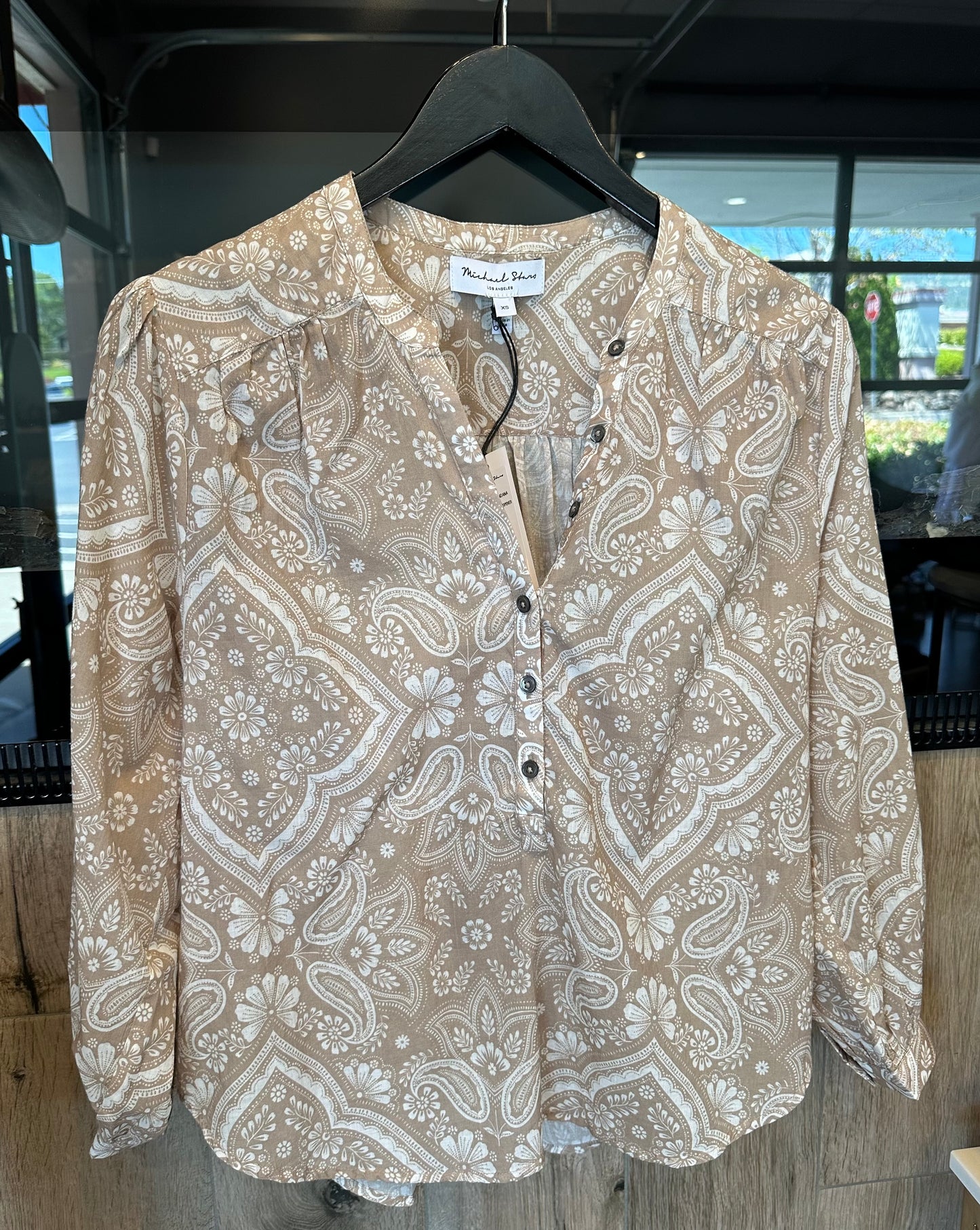 Michael Stars Katerina Printed 3/4 Sleeve Blouse