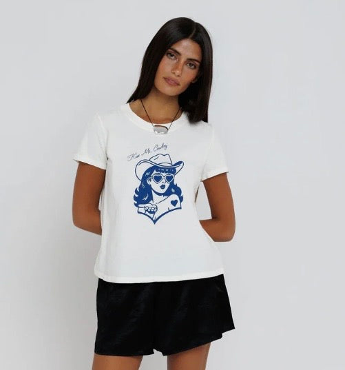 Sunny Somewhere Kiss Me Cowboy Femme Crew Tee