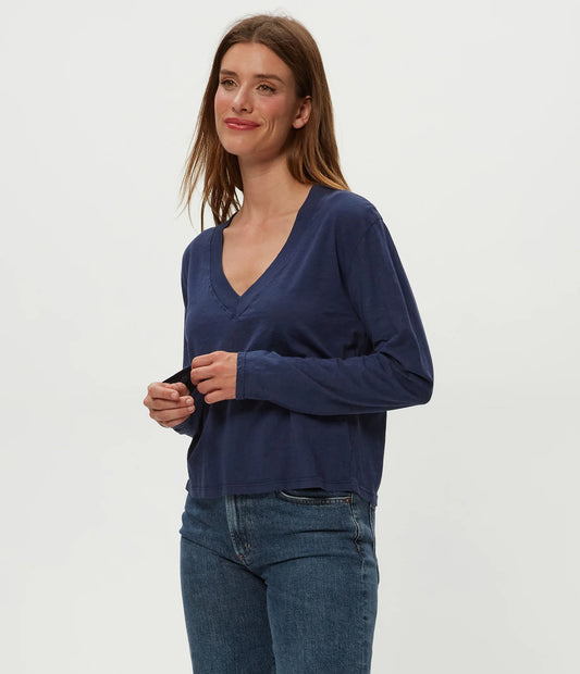 Michael Stars Brea Cropped L/S V-Neck Tee