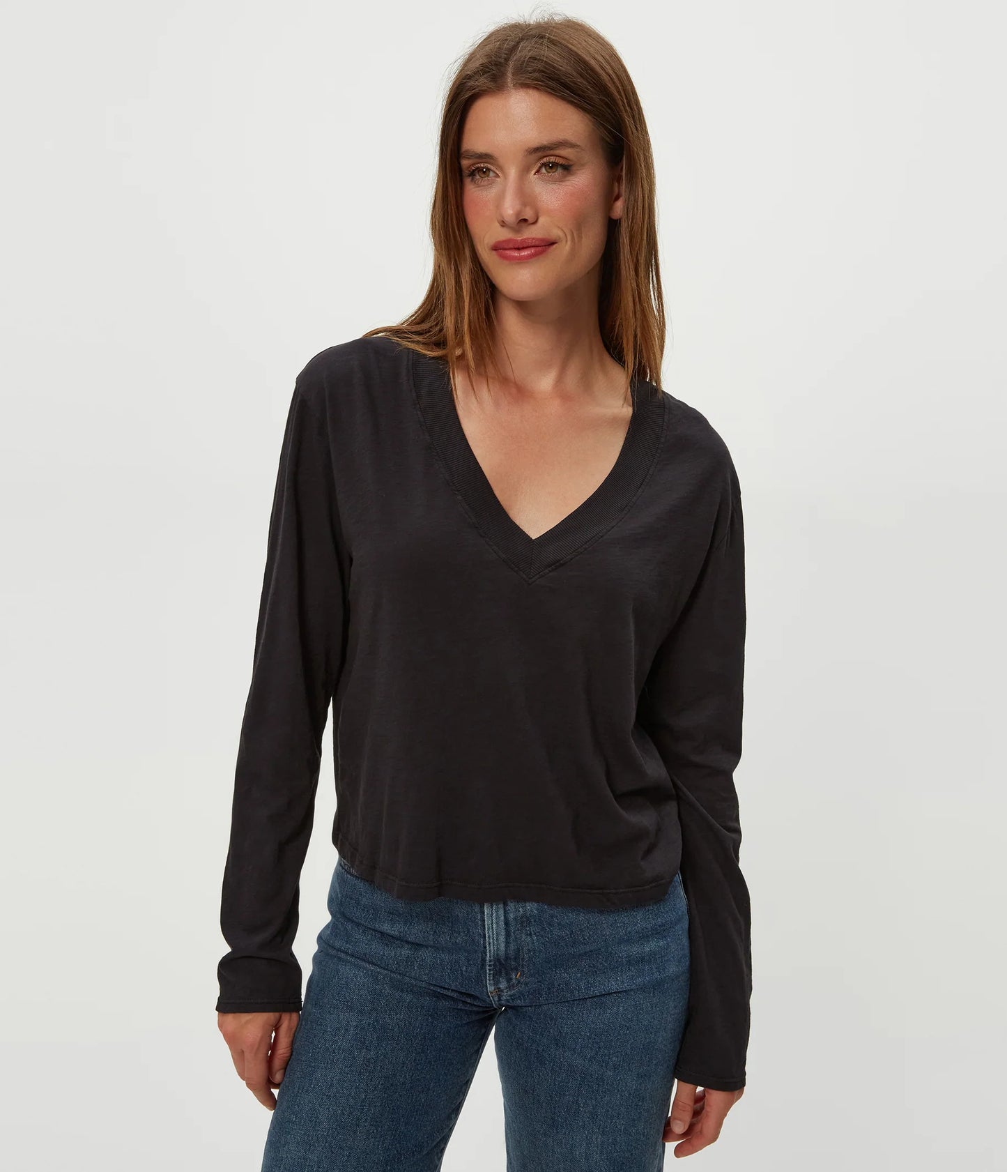 Michael Stars Brea Cropped L/S V-Neck Tee