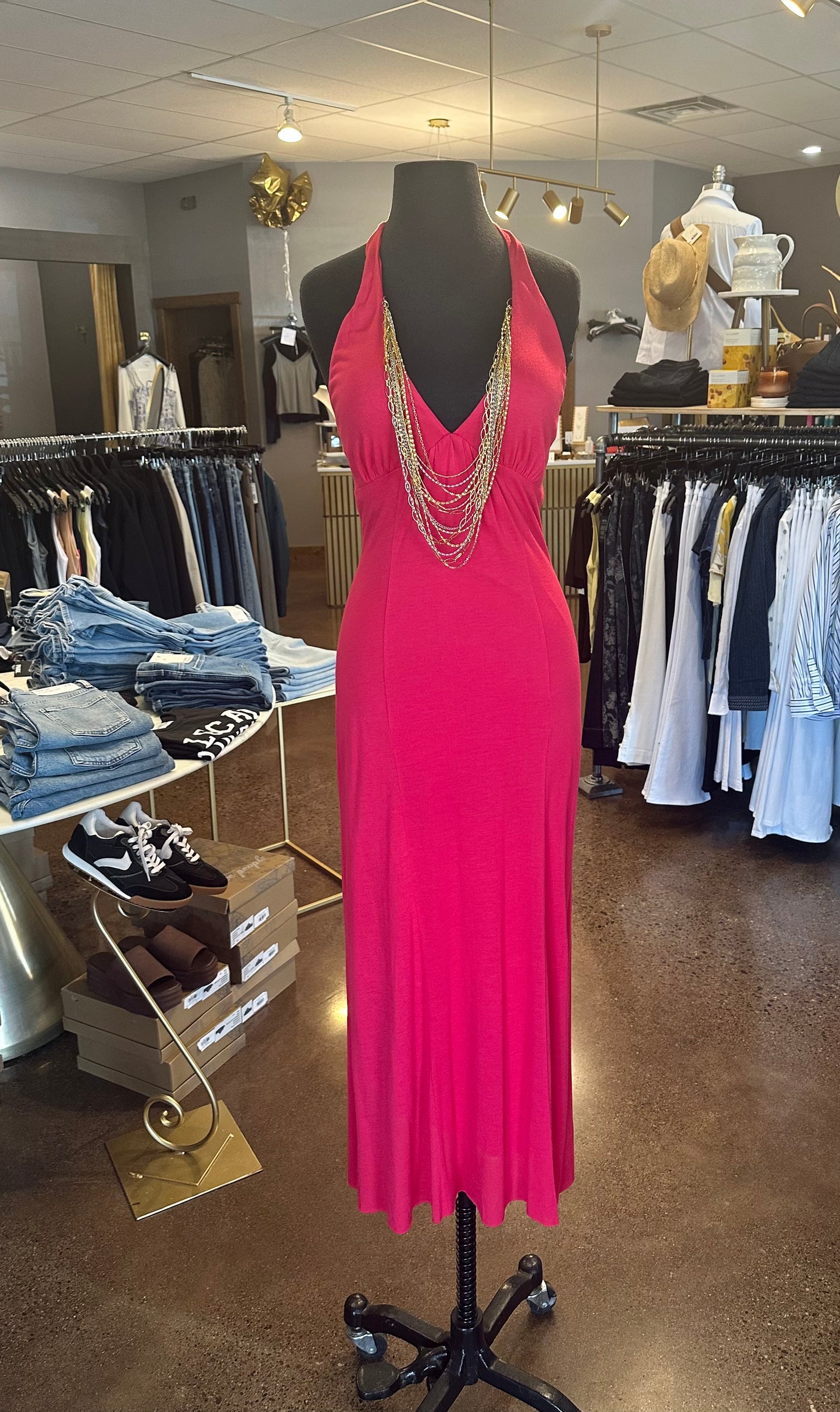 Poleci Red Halter Dress W/Chain Detail