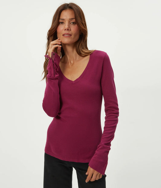 Michael Stars Dinah V Neck w/Snap Wrist