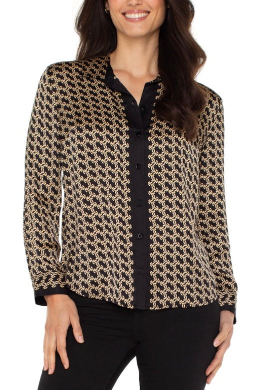 Liverpool Black And Gold Button Front Blouse