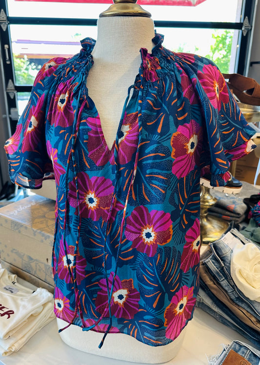 THML Flutter Sleeve Floral Blouse