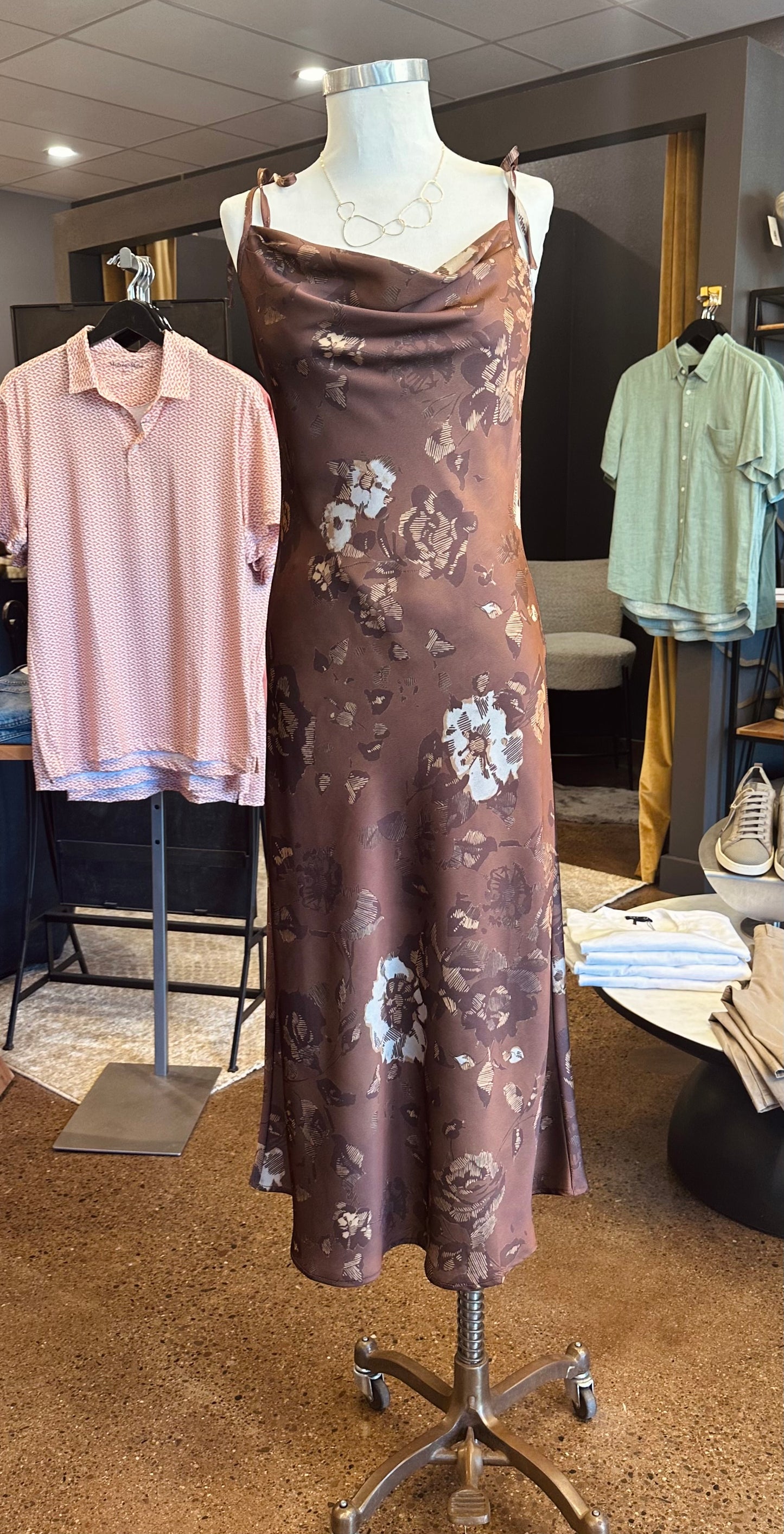 THML Tie Strap Satin Floral Dress