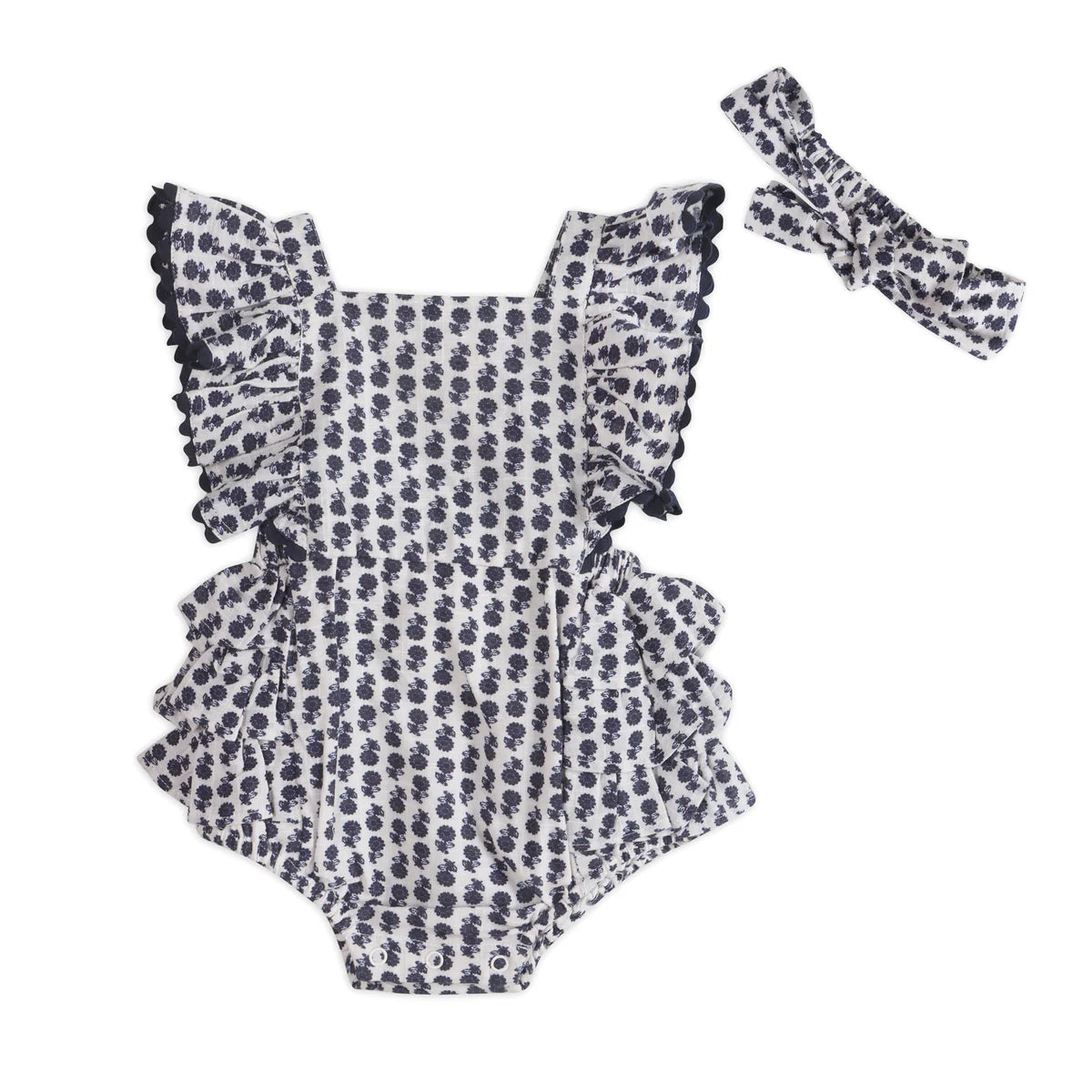 Viverano Organics Everly Blue Floral Romper W/Headband