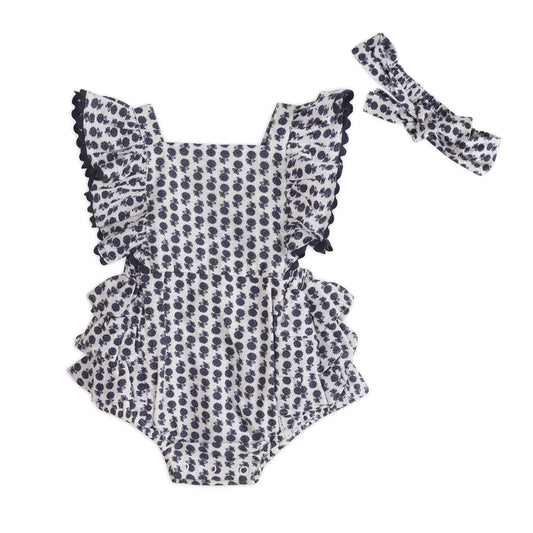 Viverano Organics Everly Blue Floral Romper W/Headband