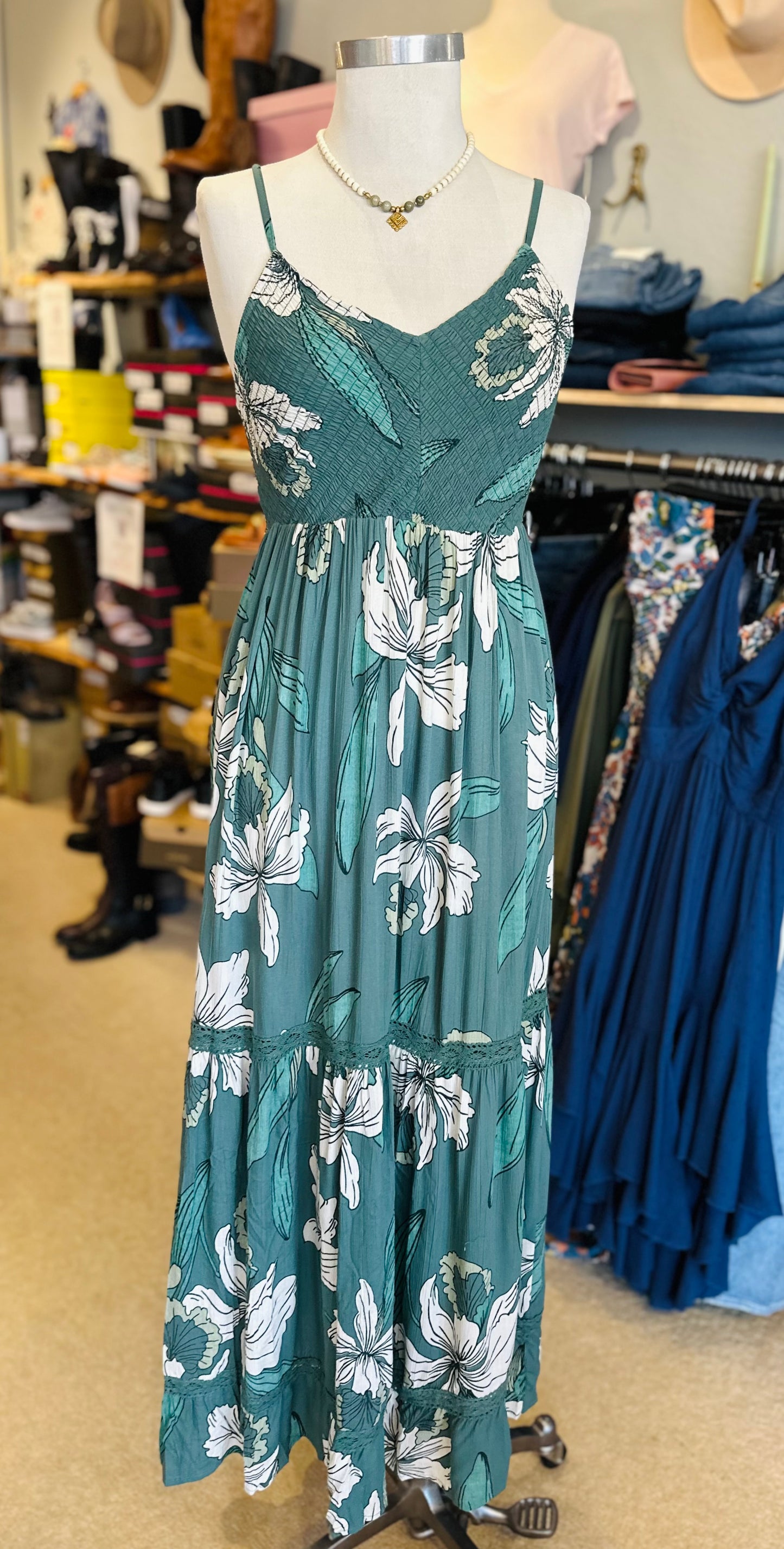 Angie Green Smocked Top Maxi