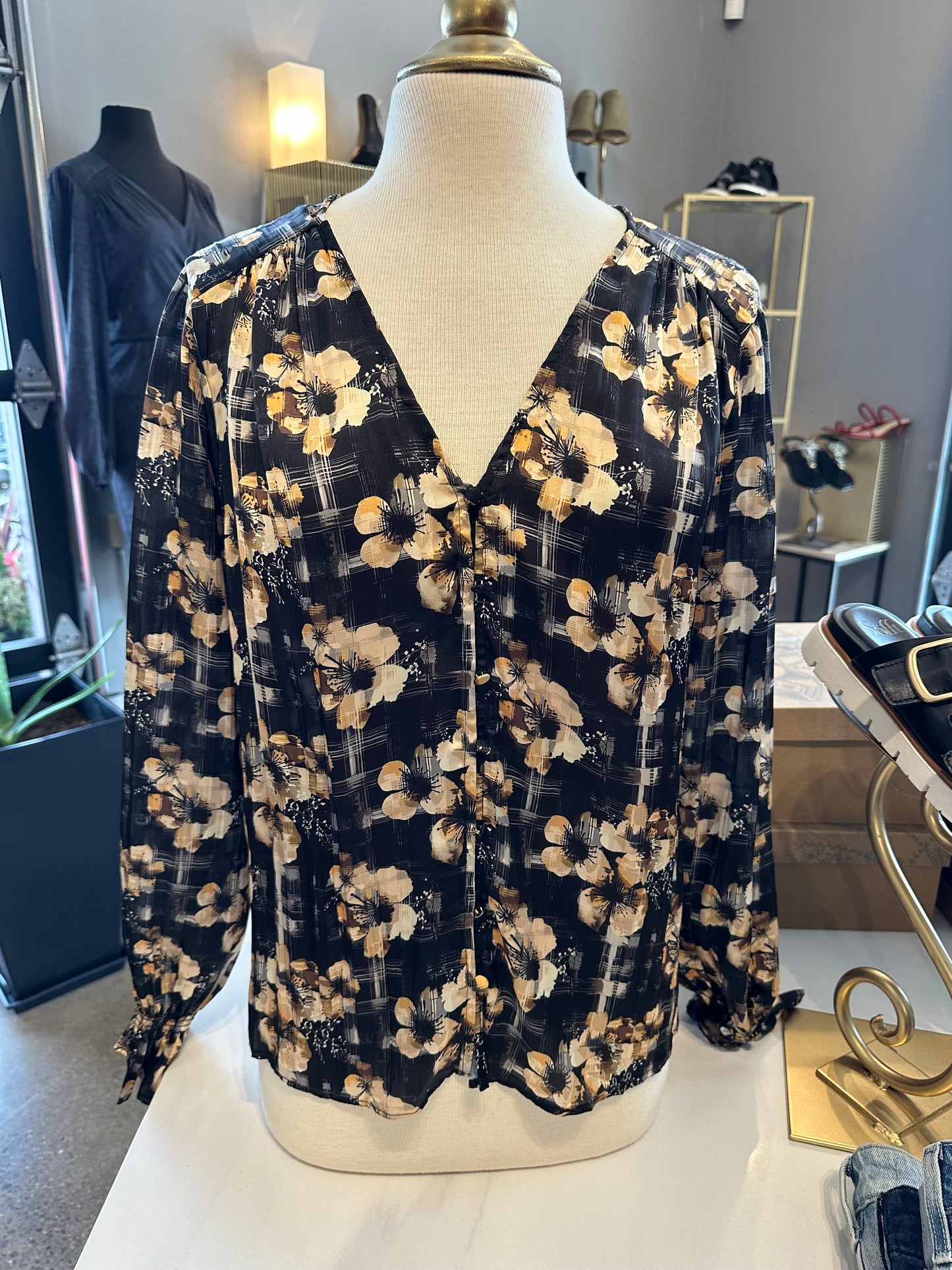 Liverpool L/S Button Front Floral Blouse