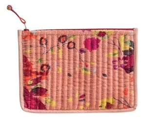 Creative Coop Quilted Cotton Velvet Zip Pouch