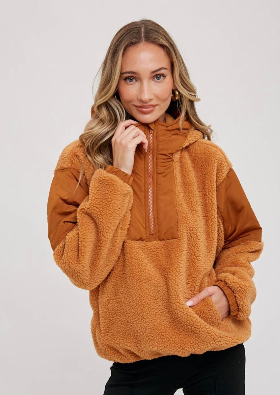 Bluivy Faux Shearling Contrast Hoodie