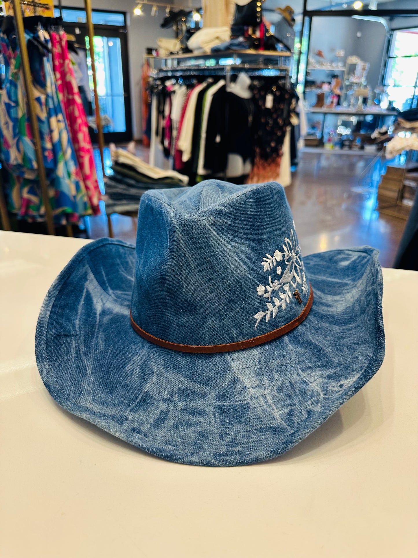 Frye Embroidered Denim Cowboy Hat