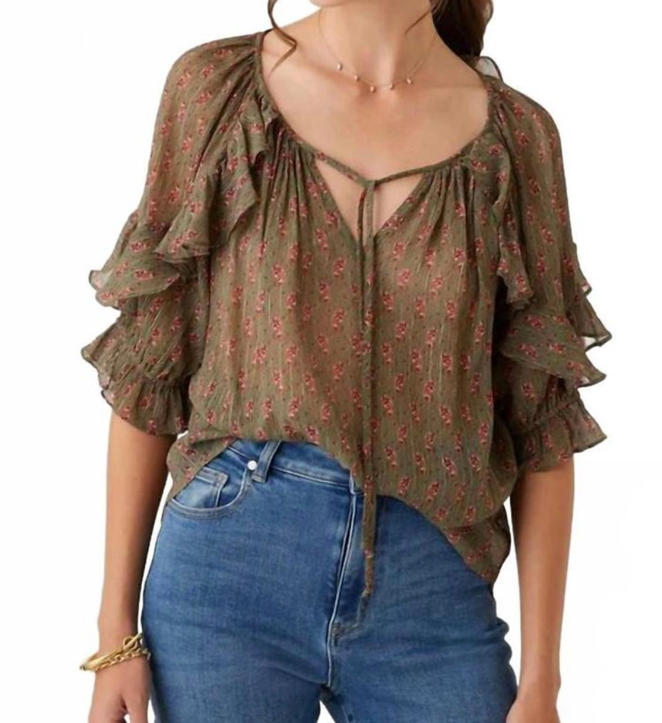 Fifteen Twenty Printed Ruffle Sleeve Blouse