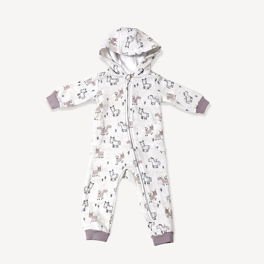 Viverano Organics Horse And Bird Fleece Hooded Jumpsuit