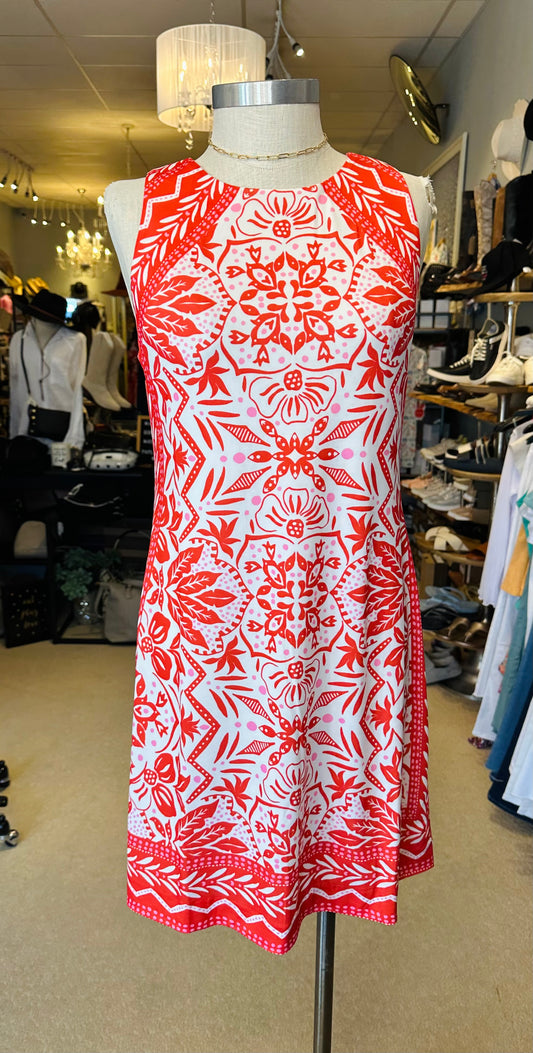 Hale Bob Printed Red Sleeveless Dress