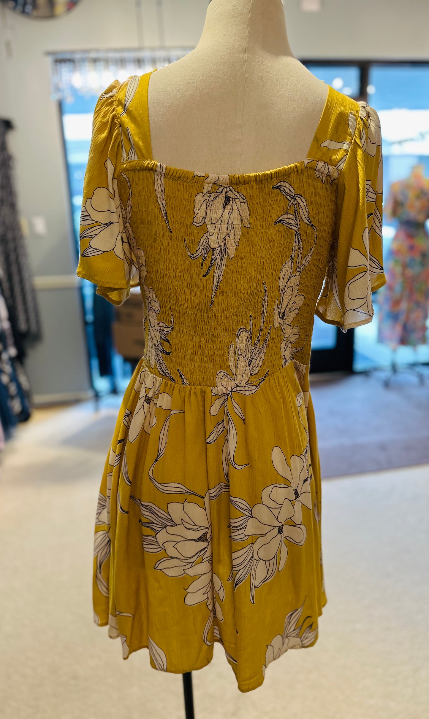 Angie Yellow Flutter Sleeve Mini Dress