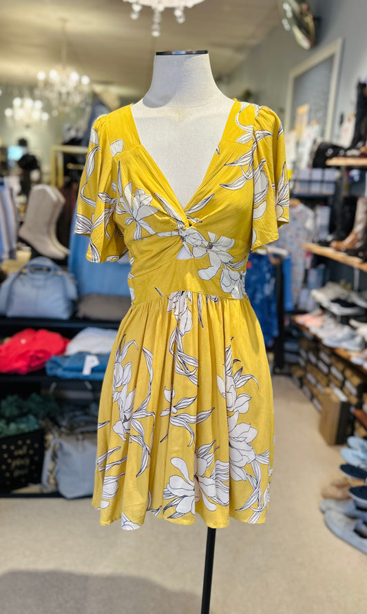 Angie Yellow Flutter Sleeve Mini Dress