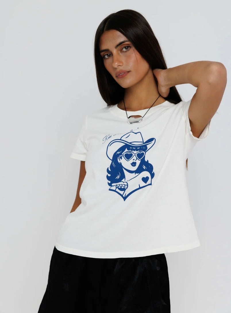Sunny Somewhere Kiss Me Cowboy Femme Crew Tee