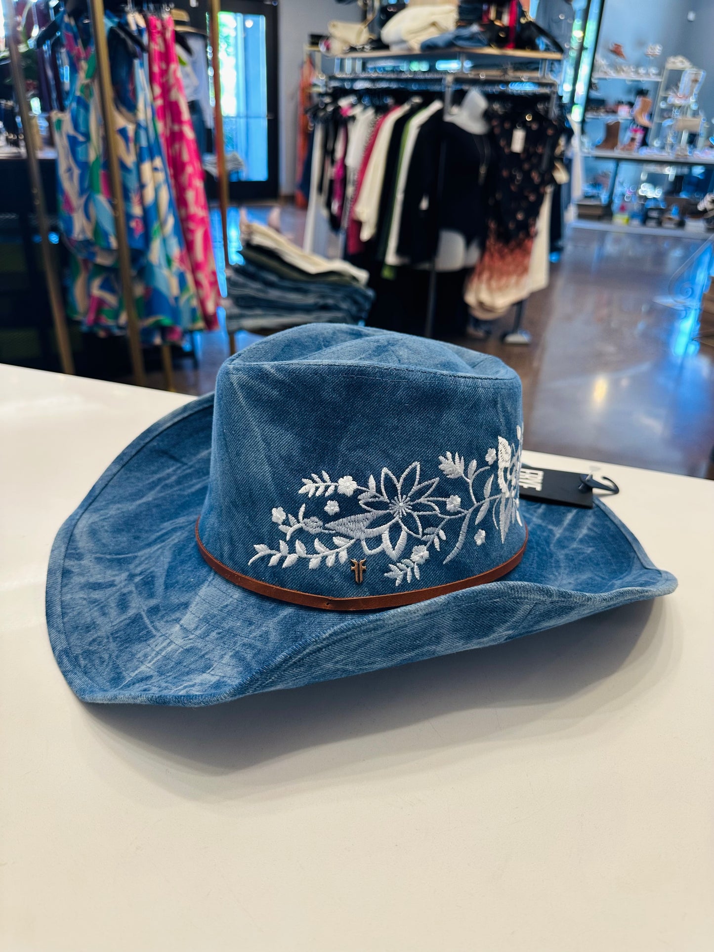 Frye Embroidered Denim Cowboy Hat